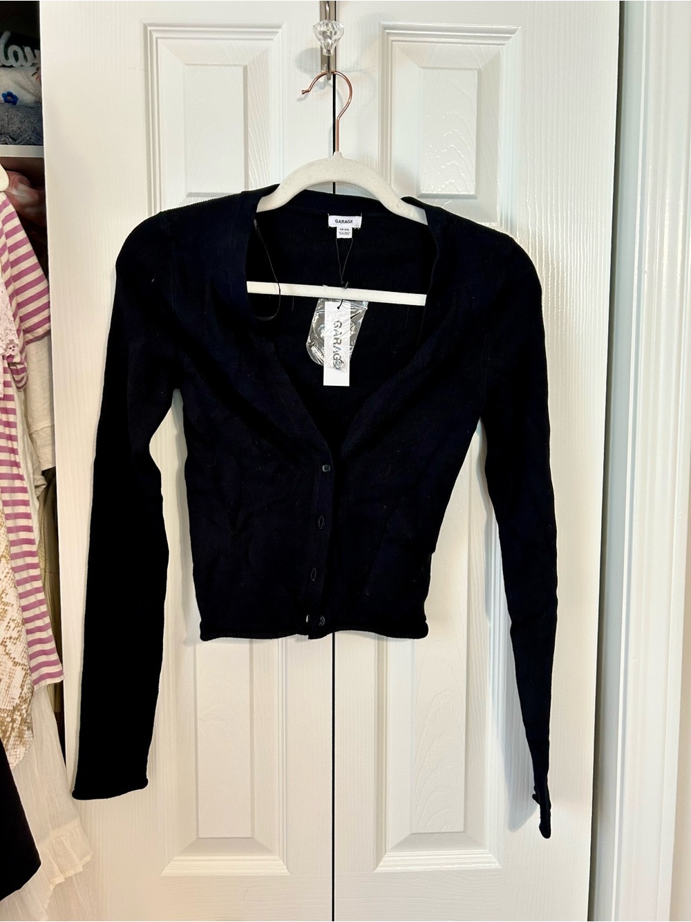 Garage Black Fitted Cropped Button Cardigan